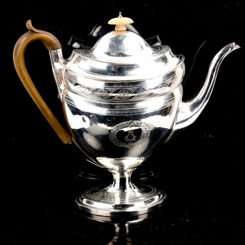 A George III silver coffee pot, urn form with bulbous body, ...