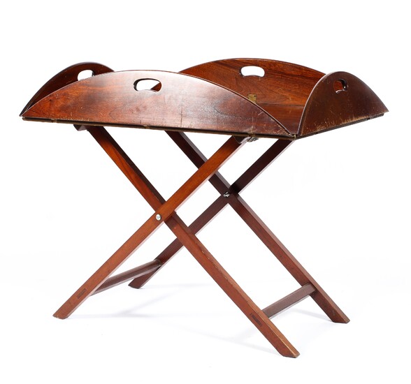 A Georgian style mahogany folding butler's tray on stand, 20th century
