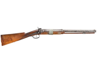 A German poacher's rifle, circa 1840 Canon octogonal au-dessus de la chambre, se transformant en...