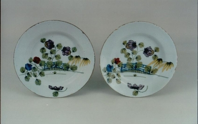 A Good Pair Of Liverpool Delft Plates Of Broken Fence