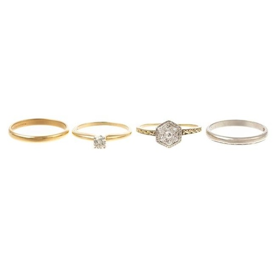 A Group of Diamond Rings & Bands in Platinum & 14K