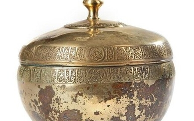 A KHORASSAN BRONZE COVERED FOOTED BOWL, PERSIA, 12TH-13TH CENTURY