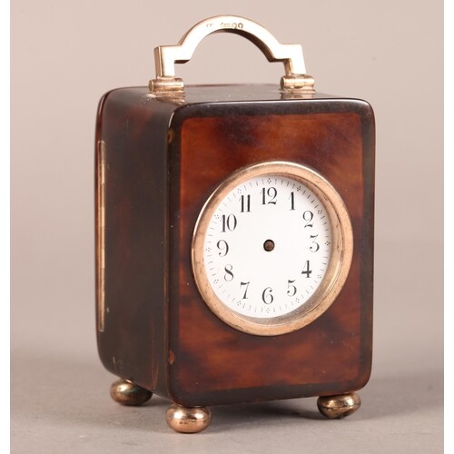 A LATE VICTORIAN TORTOISESHELL AND 9CT ROSE GOLD TRAVEL CLOC...