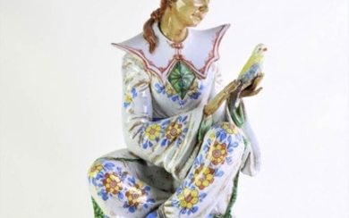 A Large Italian Majolica Chinoiserie Figure with Parrot on Timber Base (H 61cm without Stand)