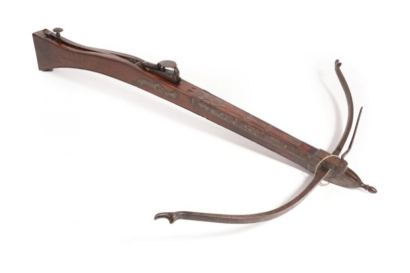 A Late 18th Century English Stonebow, the slender curved steel...