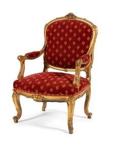 A Louis XV Style Carved Giltwood Fauteuil