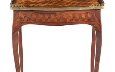 A Louis XV/XVI Transitional Style Brass Mounted Parquetry Side Table