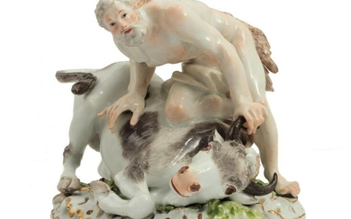 A MEISSEN GROUPING HERCULES & THE CALEDONIA BULL