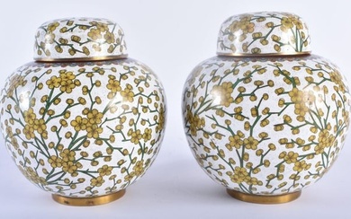 A PAIR OF EARLY 20TH CENTURY CHINESE CLOISONNE ENAMEL GINGER JARS AND COVERS Late Qing/Republic. 13