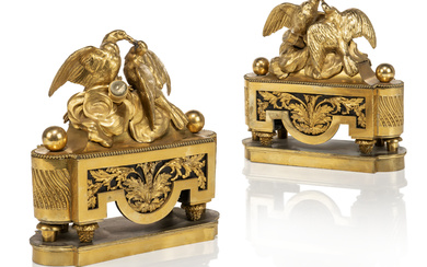 A PAIR OF FRENCH ORMOLU CHENETS 19TH CENTURY, AFTER THE...