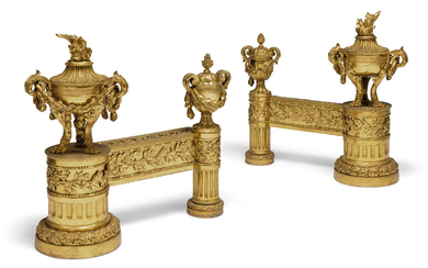 A PAIR OF FRENCH ORMOLU CHENETS, LATE 19TH CENTURY
