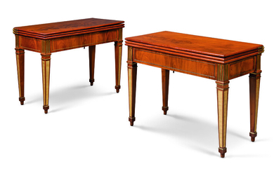 A PAIR OF GERMAN ORMOLU AND BRASS-MOUNTED MAHOGANY MECHANICAL GAMES TABLE