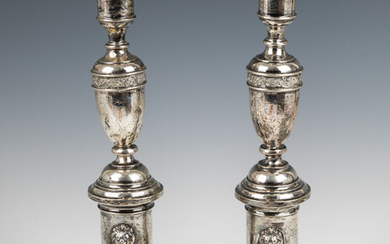 A PAIR OF LARGE SILVER CANDLESTICKS. Vienna c. 1900....