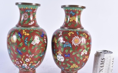 A PAIR OF LATE 19TH CENTURY CHINESE CLOISONNE ENAMEL VASES L...