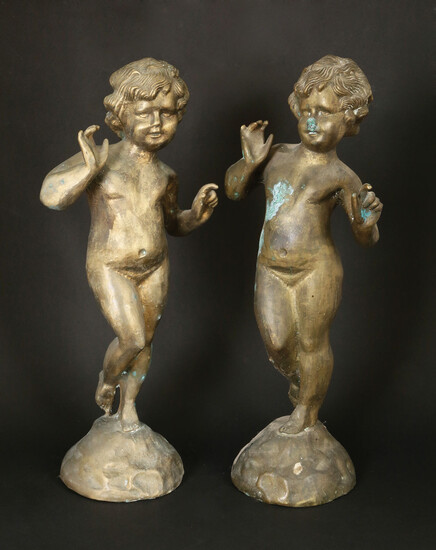 A PAIR OF TWO BRONZE SCULPTURE OF PUTTI