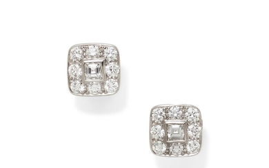 A Pair of Diamond and Platinum Ear studs,, Tiffany & Co.