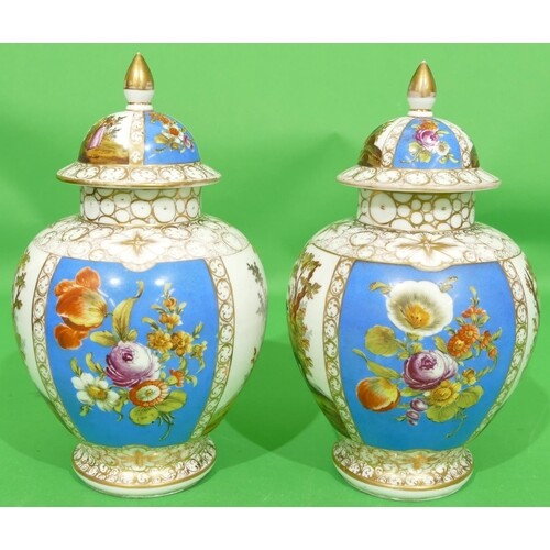 A Pair of Dresden Round Bulbous Thin Necked Lidded Vases on ...