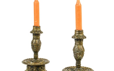A Pair of Dutch Brass Candlesticks, in 16th century style,...