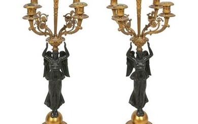 A Pair of Empire Style Parcel-Gilt and Patinated Bronze