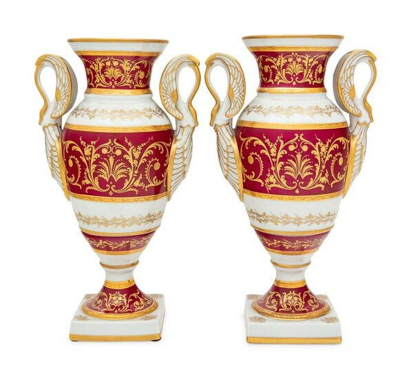 A Pair of French Parcel Gilt Porcelain Vases