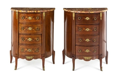 A Pair of Louis XV/XVI Transitional Style Marquetry