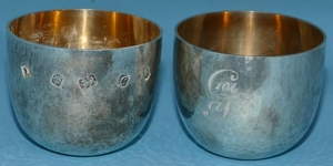 A Pair of Modern Hammered Silver Cups in gilt interiors, Lon...