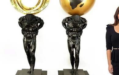 A Pair of Monumental Bronze Figures of Atlas 93" Height