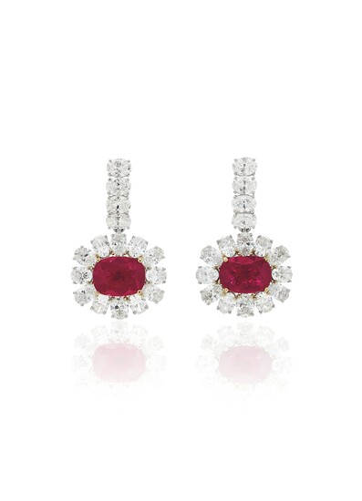 A Pair of Ruby, Diamond and Gold Earrings