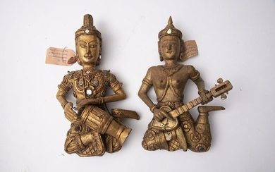 A Pair of Thai Giltwood Buddha Figures Height of each