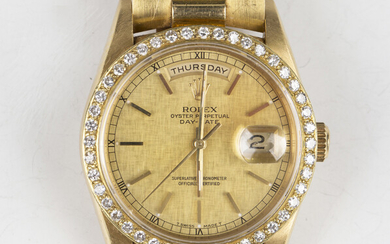 A Rolex Oyster Perpetual Day-Date 18ct gold cased gentleman's bracelet wristwatch, circa 1990