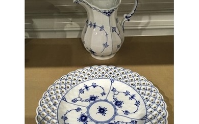 A Royal Copenhagen blue fluted lace pattern jug, baluster fo...