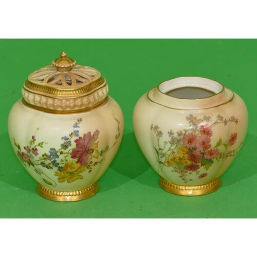 A Royal Worcester Blush Round Bulbous Shaped Potpourri with ...