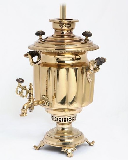 A Russian brass samovar now as a lamp