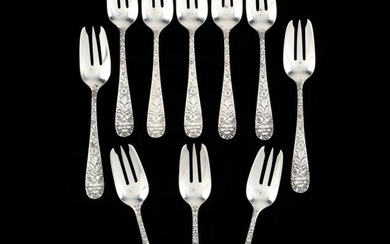 A Set of Ten Baltimore Repousse Sterling Silver Pastry Forks