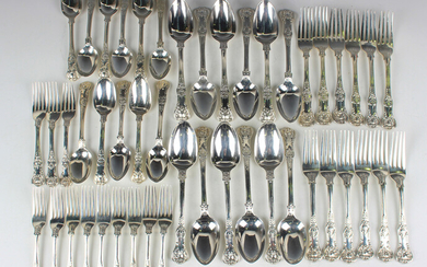 A Victorian part canteen of silver Queen's pattern cutlery, comprising twelve tablespoons, six