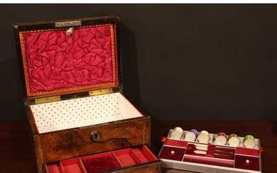A Victorian rosewood and brass bound rectangular work box, h...
