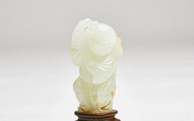 A White Jade Figure of a Boy Holding Lingzhi, Qing