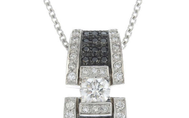 A brilliant-cut diamond and black gem pendant, with chain.