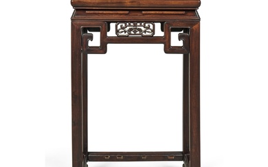 A burlwood-inset 'hongmu' stand, Qing dynasty, 19th century | 清十九世紀 紅木鑲癭木香几