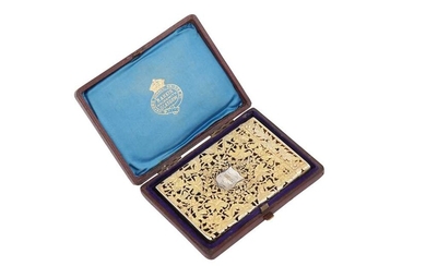 A cased early Victorian sterling silver gilt card case, Birmingham 1838 by Taylor and Perry