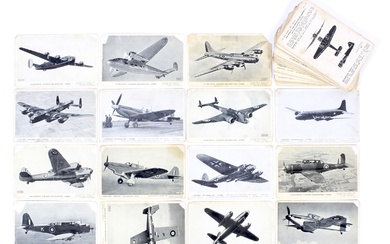 A collection of WWII Aircraft Recognition cards by Valentine & Sons Ltd. Featuring British, German and USA planes, used condition