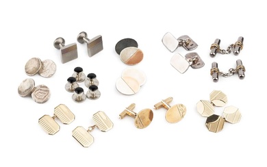 A collection of cufflinks, comprising a 9ct gold pair of...