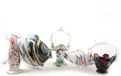 A collection of handblown Murano fish and vessels