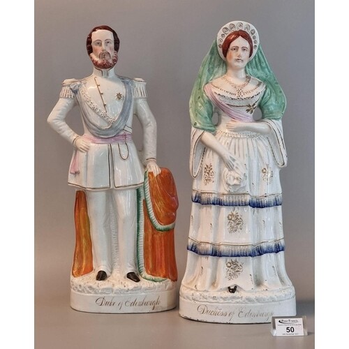 A companion pair of 19th Century Staffordshire pottery large...