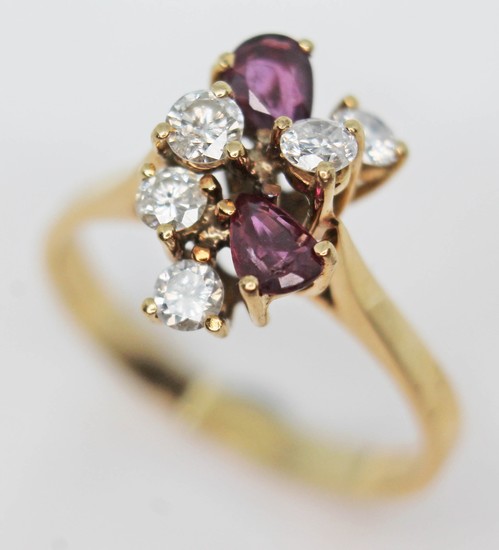 A diamond and purple stone random set cluster ring, total ap...