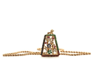 SOLD. A diamond pendant set with numerous brilliant-cut diamonds and faceted emeralds, sapphires and rubies. – Bruun Rasmussen Auctioneers of Fine Art