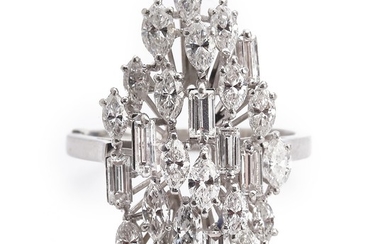 A diamond ring set with numerous baguette and marquise-cut diamonds weighing a total of app. 2.96 ct., mounted in 18k white gold. G/VVS. Size 56.