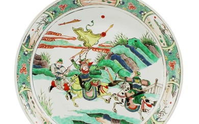 A famille verte charger with warriors on horseback