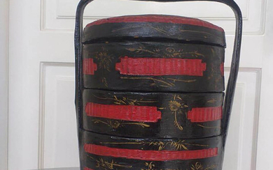 A first half 20th century peranakan Chinese tiered cake container (bakul siah)