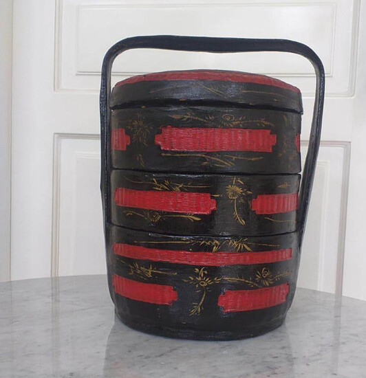 A first half 20th century peranakan Chinese tiered cake container (bakul siah)